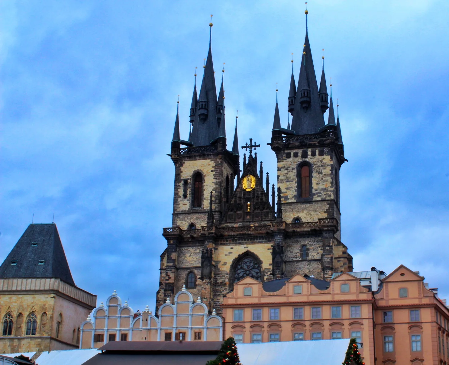Prague skyline with dramatic winter sky